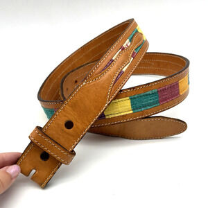 Vintage 80s Tex Tan Multicolor Tapestry Leather Southwestern Belt 42" USA Made